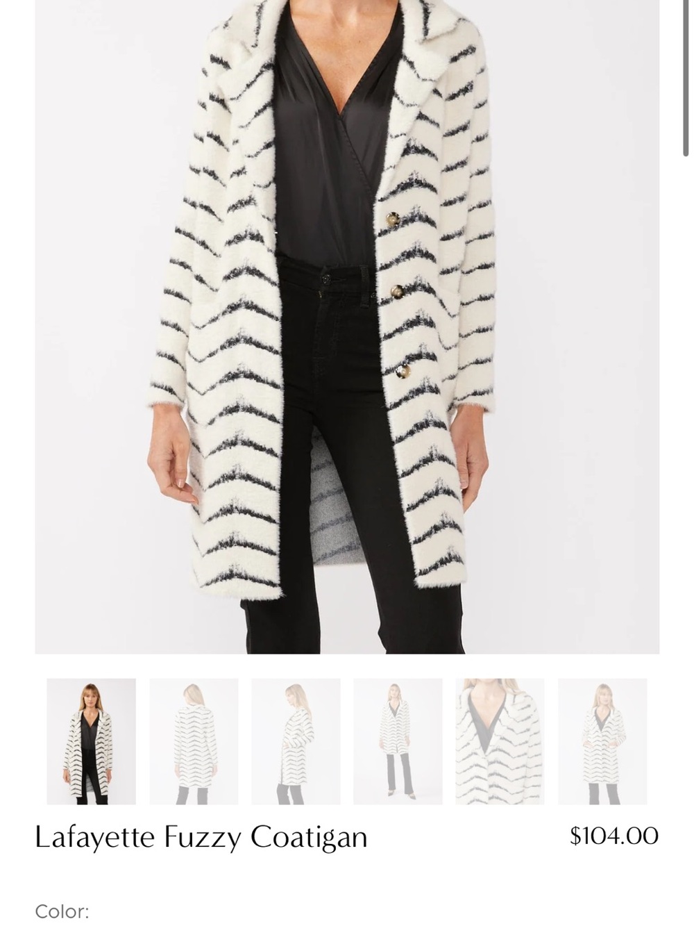 Love Stitch White and Black Striped Fuzzy Long Cardigan - Picture 2 of 6